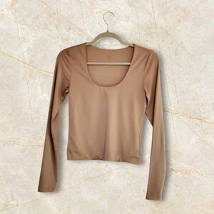 Womens (M) Silky Coutour Scoop Neck Taupe  Top